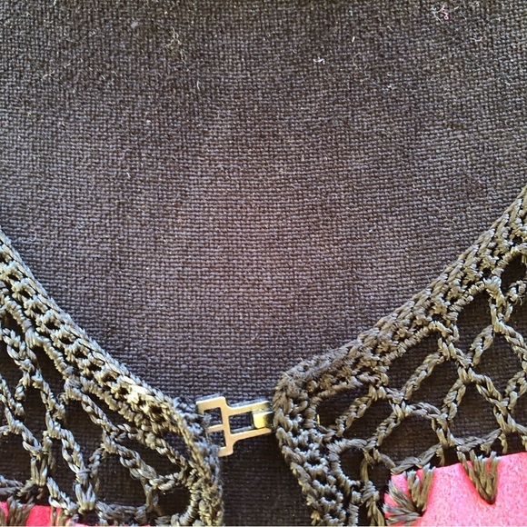 T &W Designs Colorblock Patchwork Faux Suede & Black Crochet Cardigan Size L - Picture 4 of 7